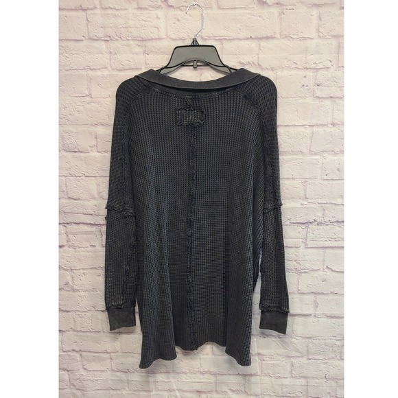 We The Free Women's Oversized Travis Polo Waffle Knit Top in Charcoal Black S - Picture 6 of 9